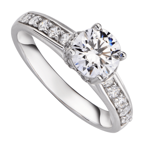 Nhẫn vàng trắng nữ có thiết kế đai trơn gắn kim cương ở giữa