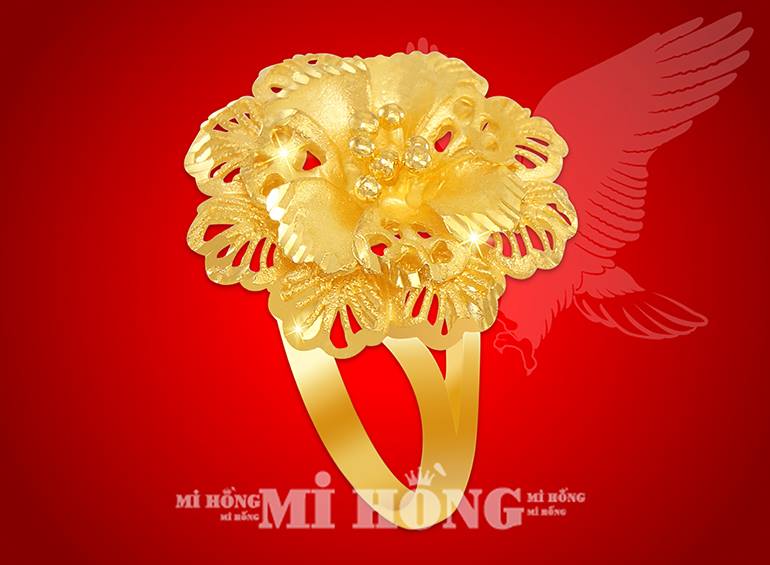 Nhẫn nữ Mi Hồng 24K khắc bông hoa